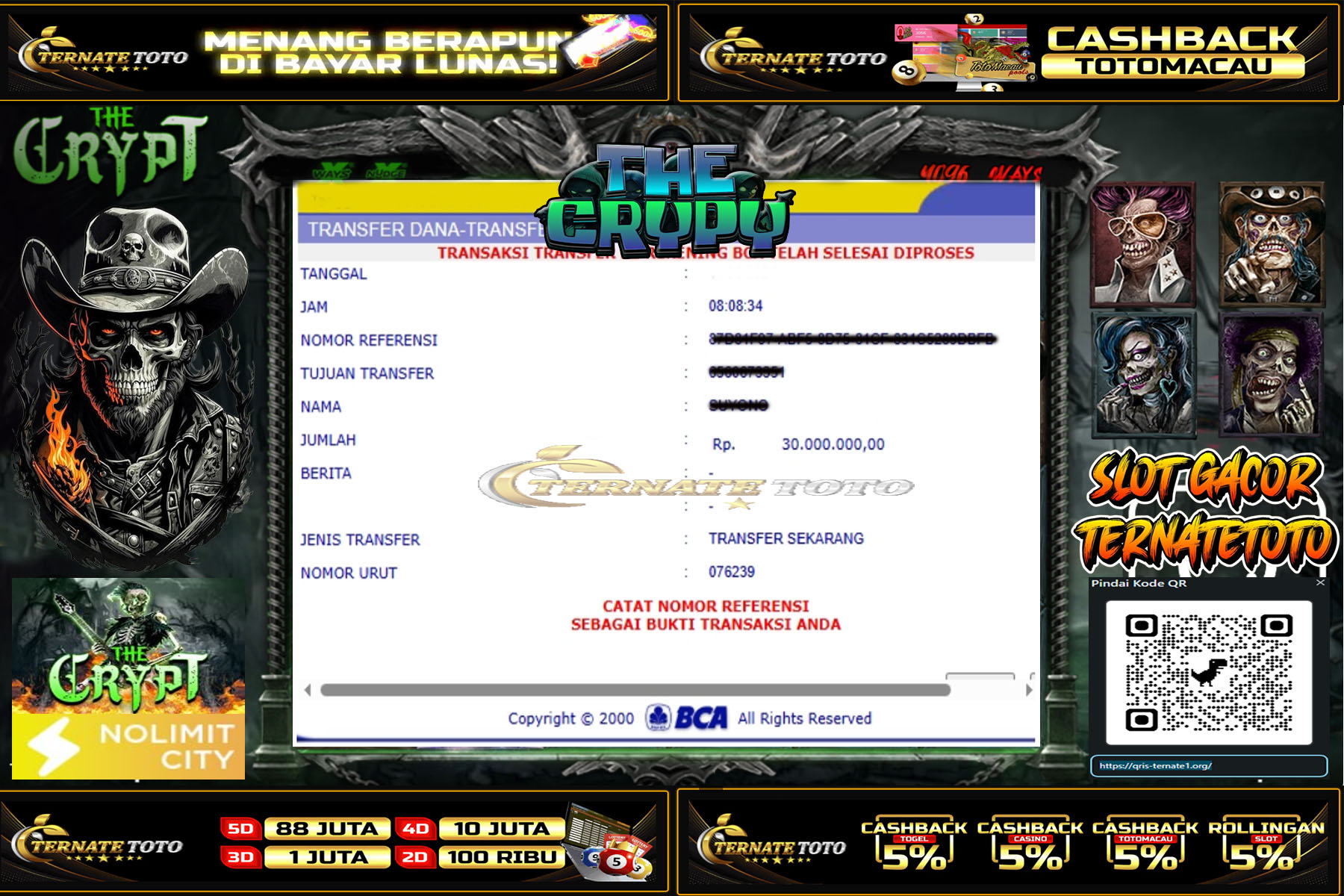 TERNATETOTO - JACKPOT SLOT THE GRYPY Rp. 30,000,000,-